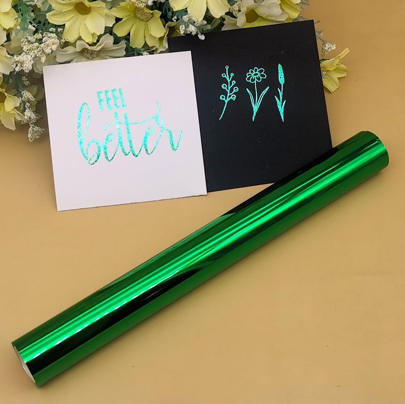JBQUEEN Metallic Hot Foil Roll, 5M(Length) X19.5CM(Width) Laser Toner Reactive Foil Roll,Use Laminator Laser Printer,Paper Holographic Heat Transfer Craft Foil For Handmade Craft Accessories-Green - Image 3